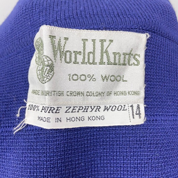 Vintage 60s World Knits Zephyr Wool Dress Jacket Set Size 14 Royal Blue Ribbed - Picture 3 of 9